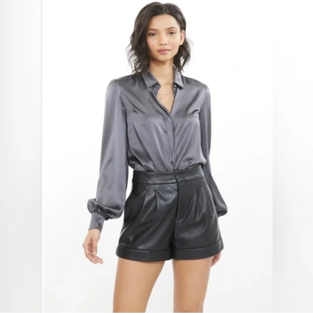 Generation Love Aurelie Silk Blouse in Steel - Size L